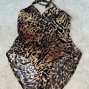 SPEEDO Halter One Piece Swimsuit Animal‎ Print Size 14